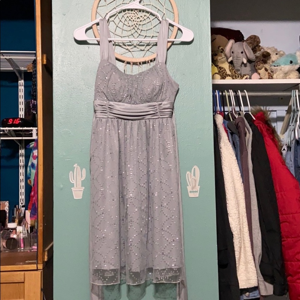 Blue grey Prom dress will sparkles